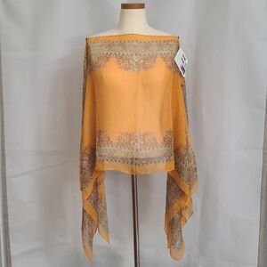 Unbrand Sz OS Orange Tan Sheer Paisley Boho Beach Swim Cover Poncho Scarf Wrap